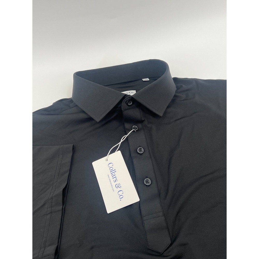 Collars & Co. Dress Collar Polo Mens Large-Relaxed Black Performance Shirt